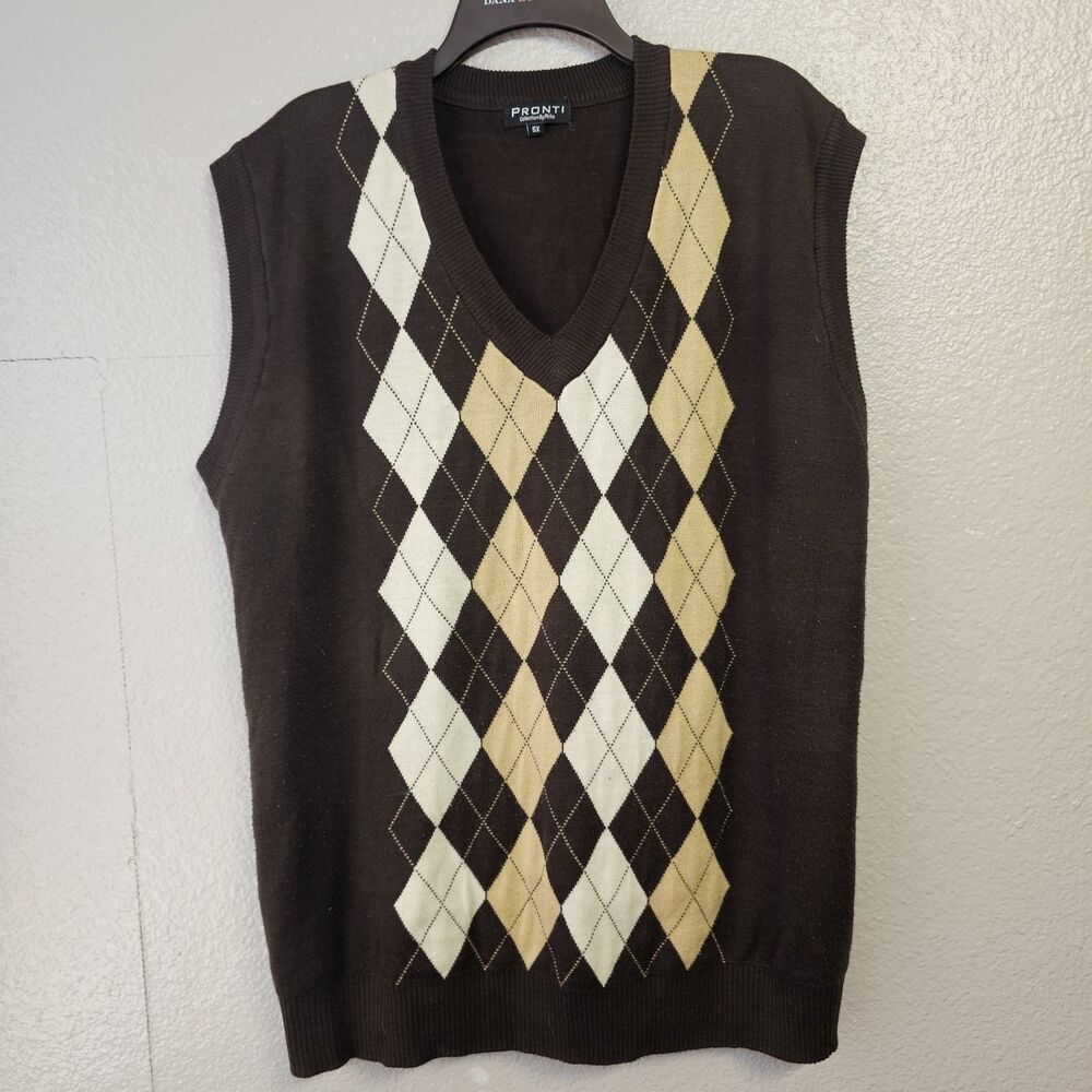 pronti collection by phita Argyle Brown Sweater Vest Sz 5X Preppy Old Money Z003